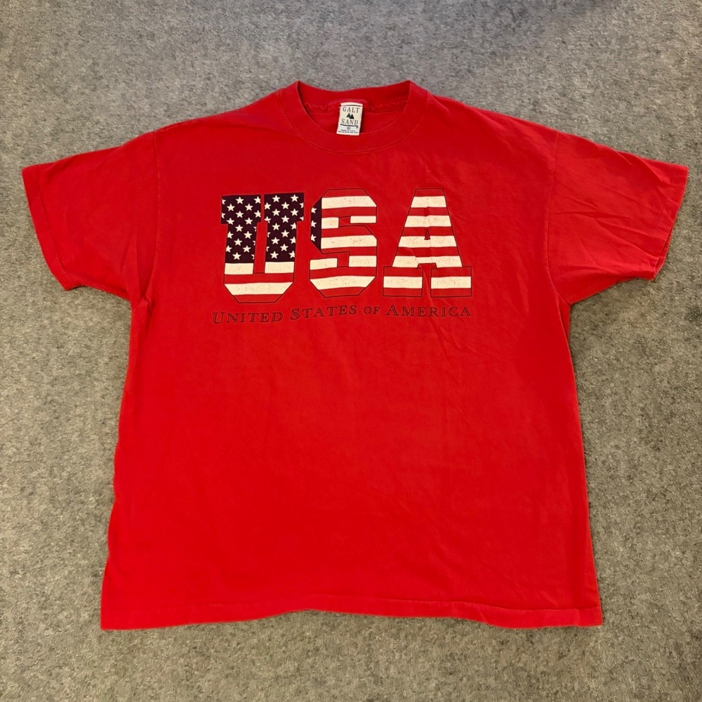 Vintage 90s Galt Sand USA‎ Center Logo Spell Out Single Stitch T Shirt Adult XL